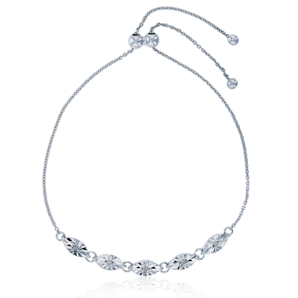 Sterling Silver Rhodium 0.5pt Diamond Accent DC Oval Shaped Adjustable Bracelet