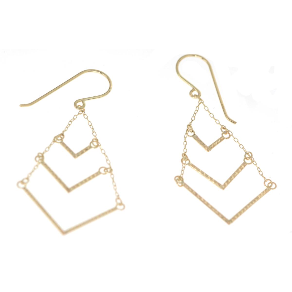 10K Yellow Gold Diamond Cut Graduated Chevron Bar Dangling Earring