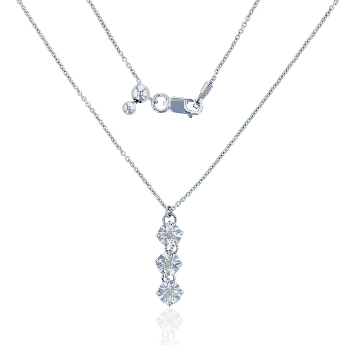 Sterling Silver Rhodium 0.5pt Diamond Accent 22" Dangling DC Circles Adjustable Necklace