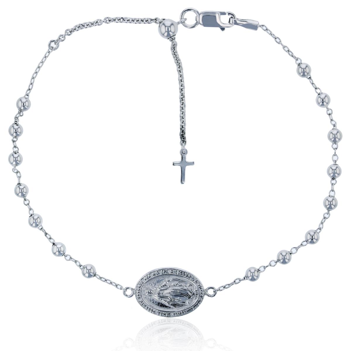 Sterling Silver Rhodium 9" Religious Virgin Mary Adjustable Bracelet