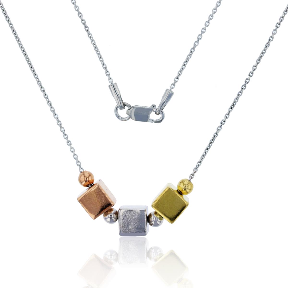 Sterling Silver Tricolor Polished Three Cube 18" Necklace