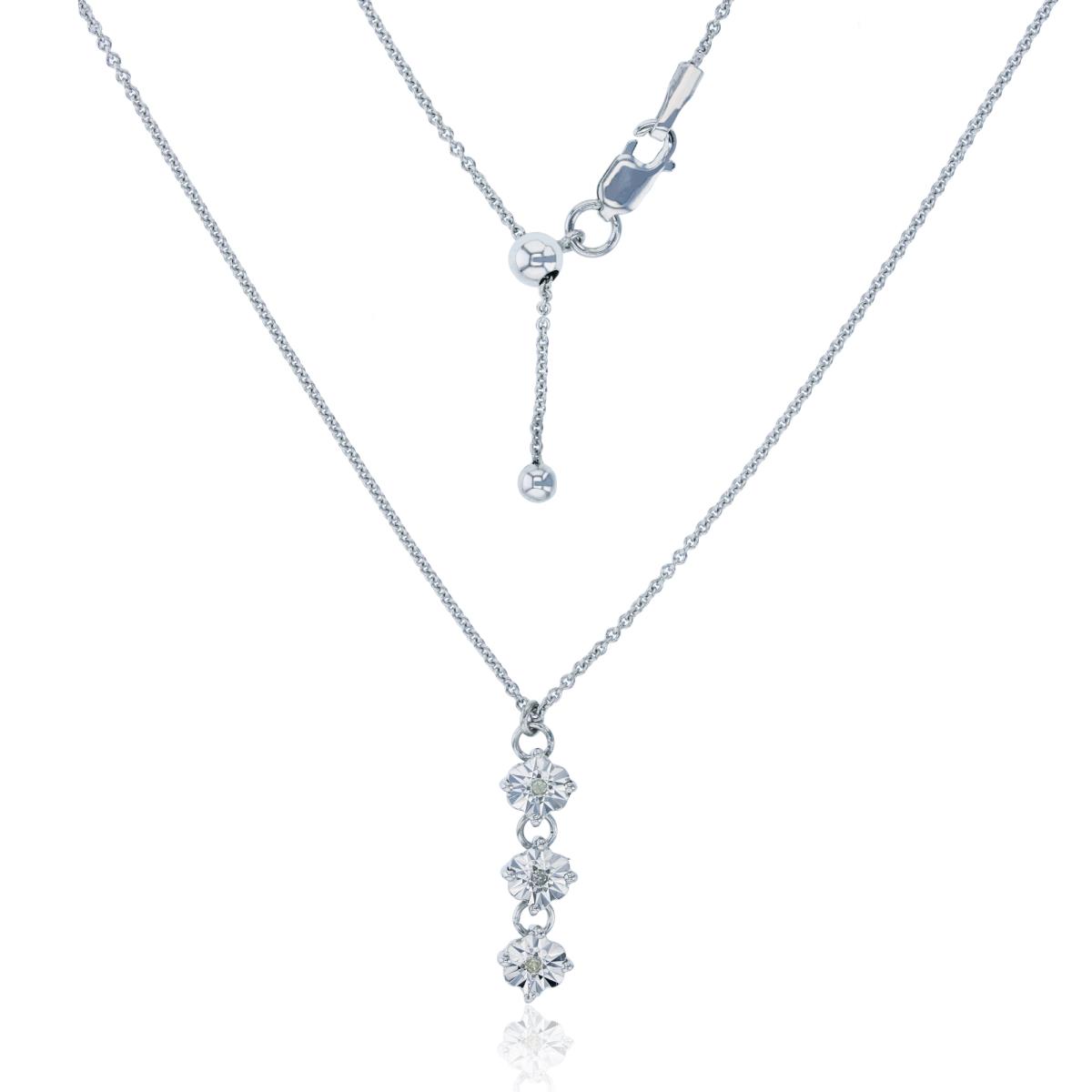Sterling Silver Rhodium 0.5pt Diamond Accent 22" Dangling DC Flowers Adjustable Necklace
