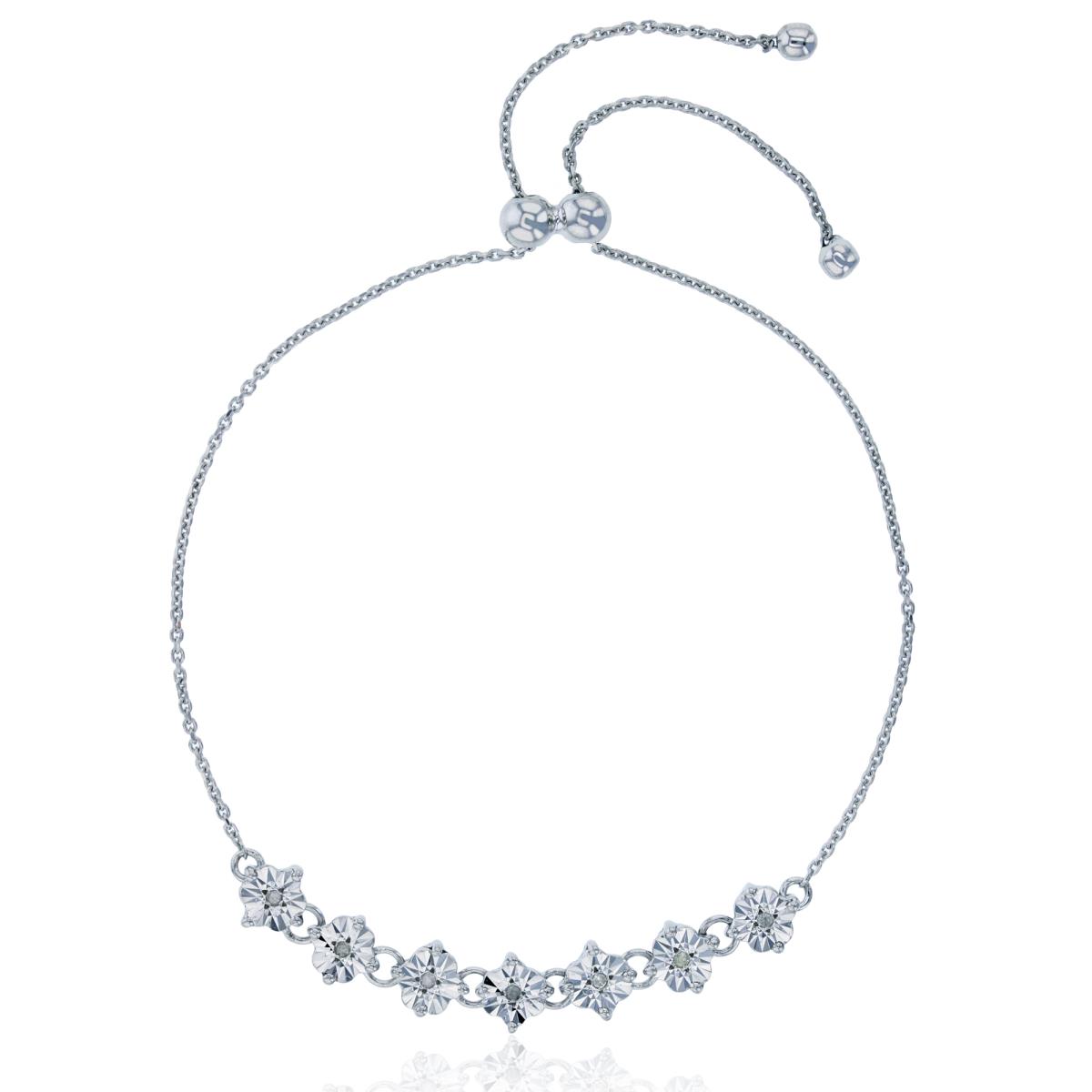 Sterling Silver Rhodium 0.5pt Diamond Accent DC Flowers Adjustable Bracelet