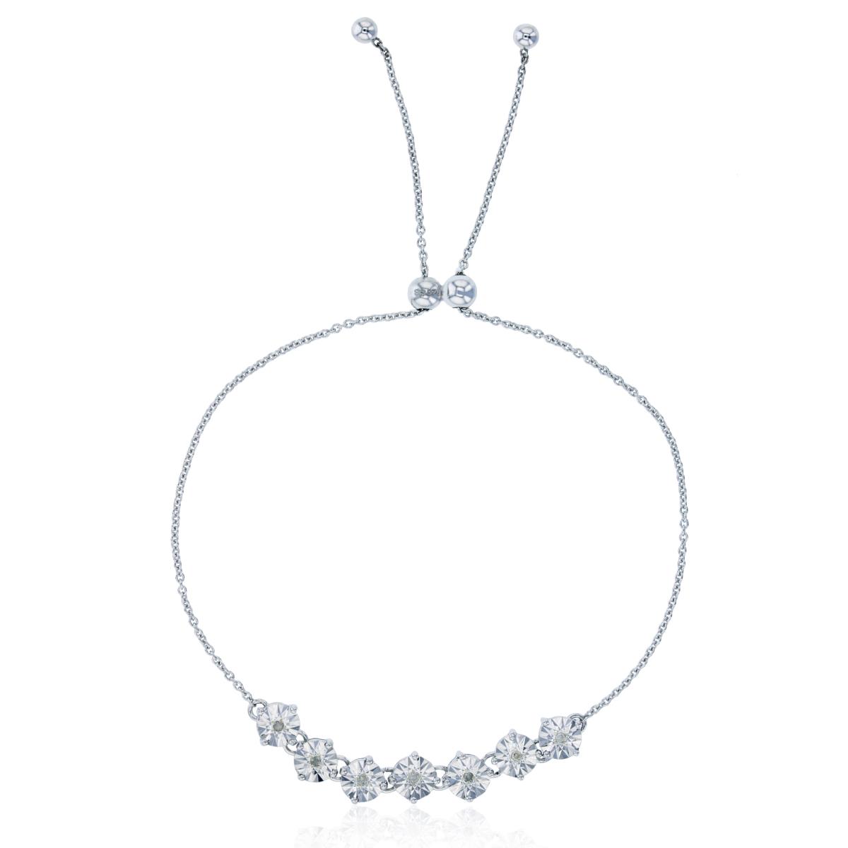 Sterling Silver Rhodium 0.5pt Diamond Accent DC Circles Adjustable Bracelet