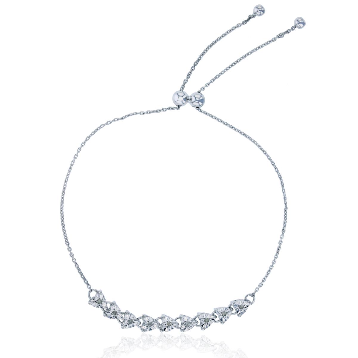 Sterling Silver Rhodium 0.5pt Diamond Accent DC Hearts Adjustable Bracelet