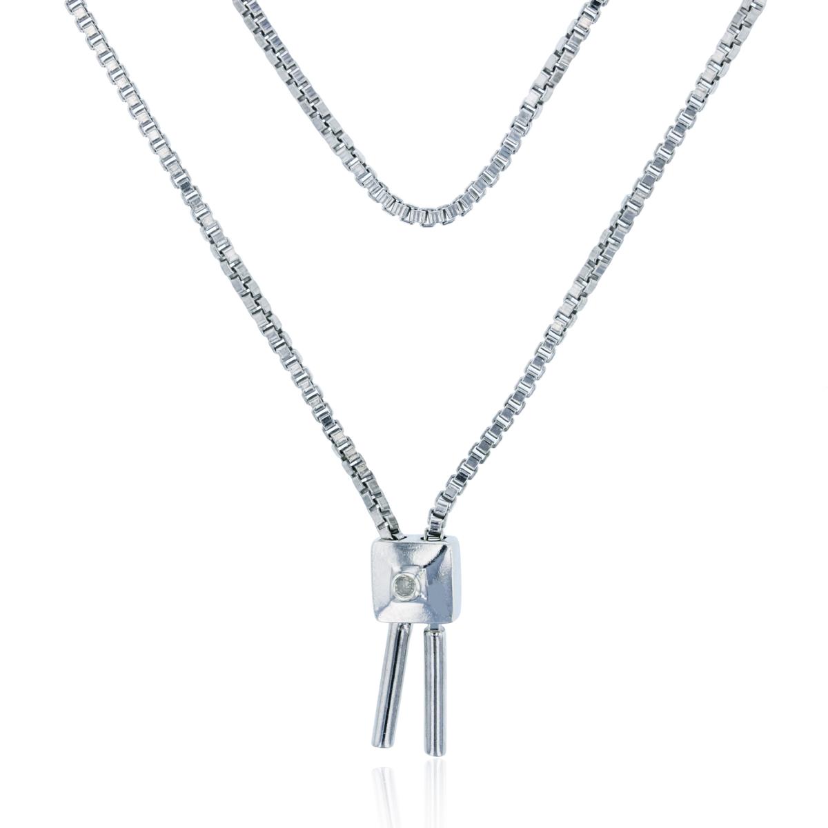 Sterling Silver Rhodium 1.5pt Diamond Accent Square 30" Adjustable Box Chain Necklace
