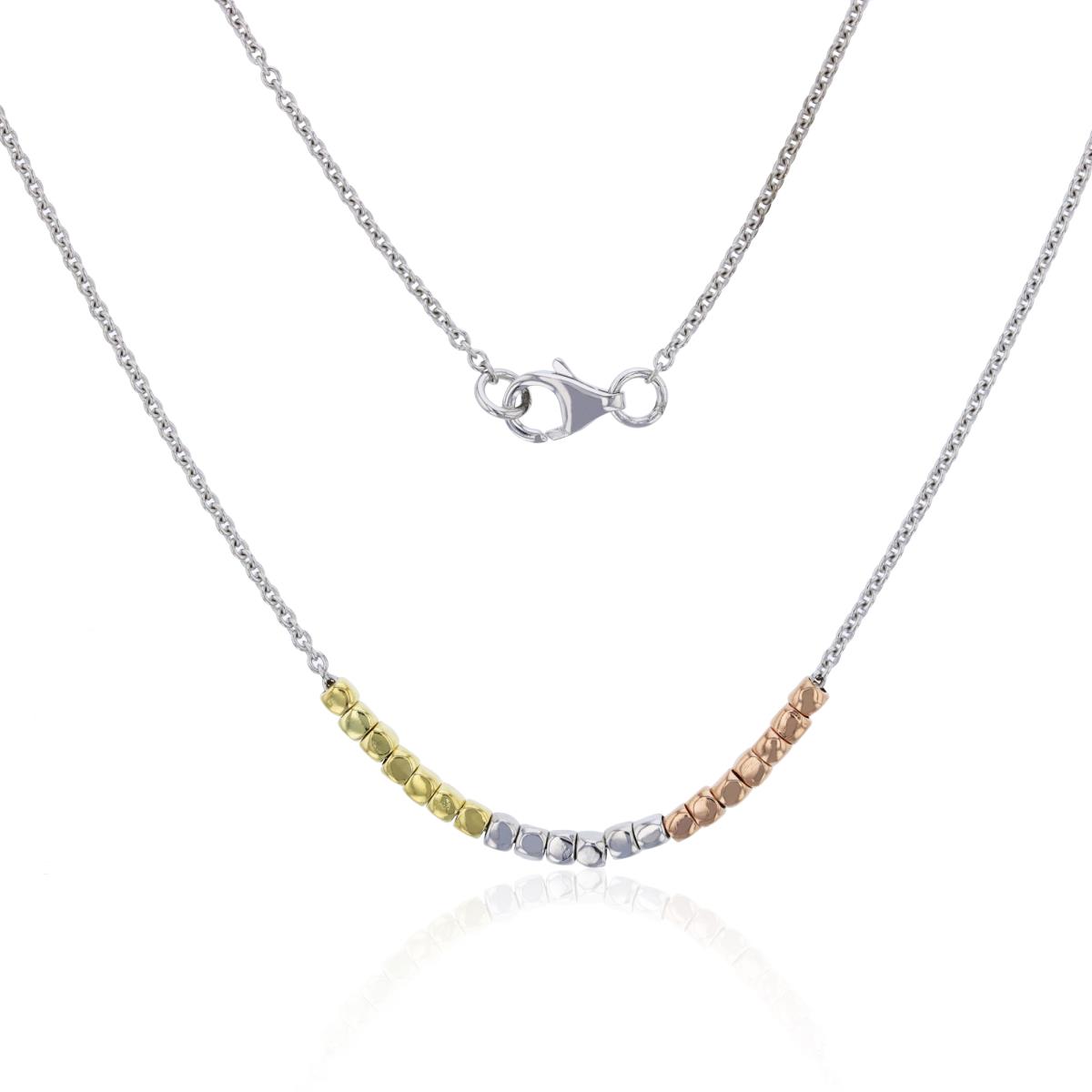 Sterling Silver Tricolor Polished Small Cubes 18" Necklace
