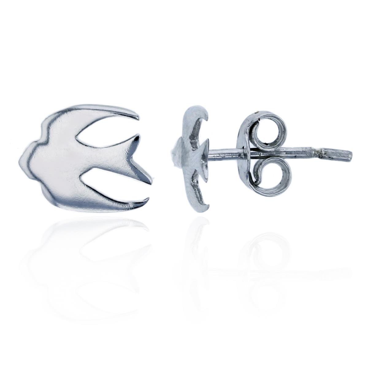 Sterling Silver Rhodium 8x7mm Polished Flying Bird Stud Earring