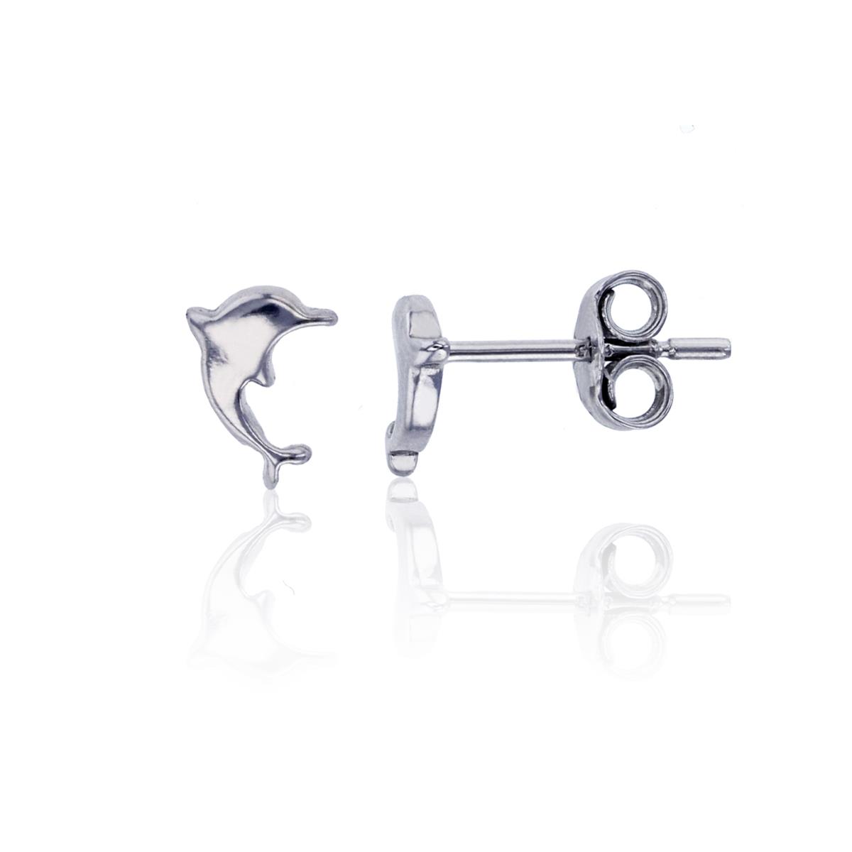 Sterling Silver Rhodium 6x5mm Polished Dolphin Stud Earring