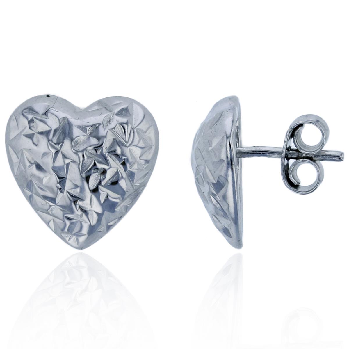 Sterling Silver Rhodium 10x11mm DC Heart Stud Earring