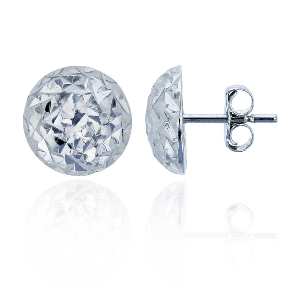 Sterling Silver Rhodium DC Round Dome Stud Earring