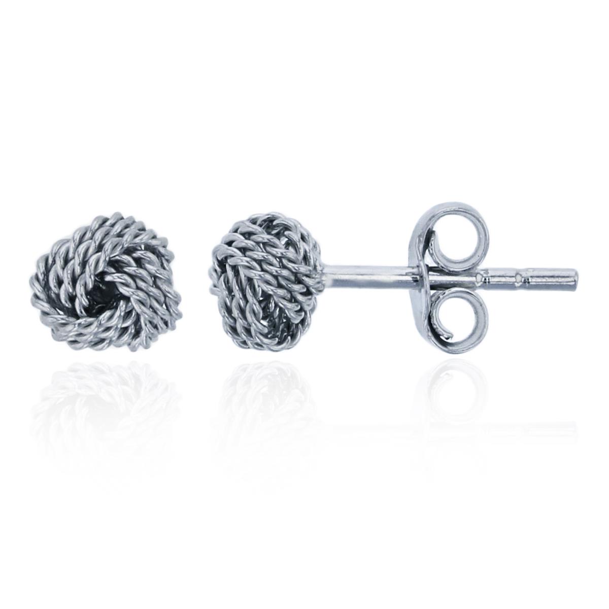 Sterling Silver Rhodium 5mm Rope Knot Stud Earring