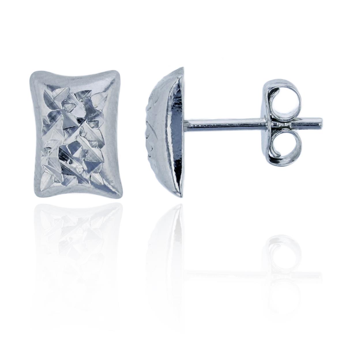Sterling Silver Rhodium 7x5mm DC Dome Rectangular Stud Earring