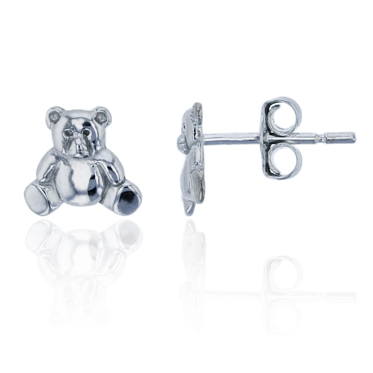 Sterling Silver Rhodium 7mm Polished Teddy Bear Stud Earring