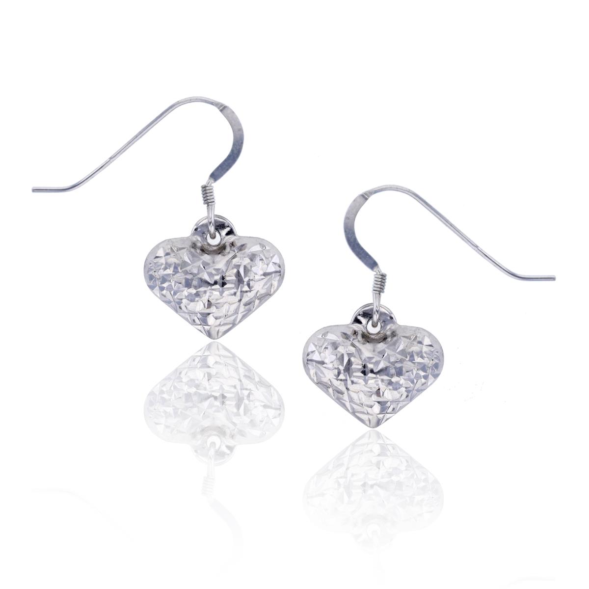Sterling Silver Rhodium 23x13mm Diamond Cut Heart Dangling Earring