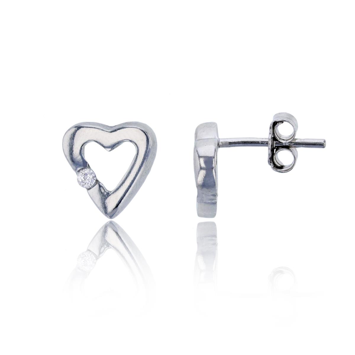 Sterling Silver Rhodium 8x9mm Open Heart with CZ Stud Earring