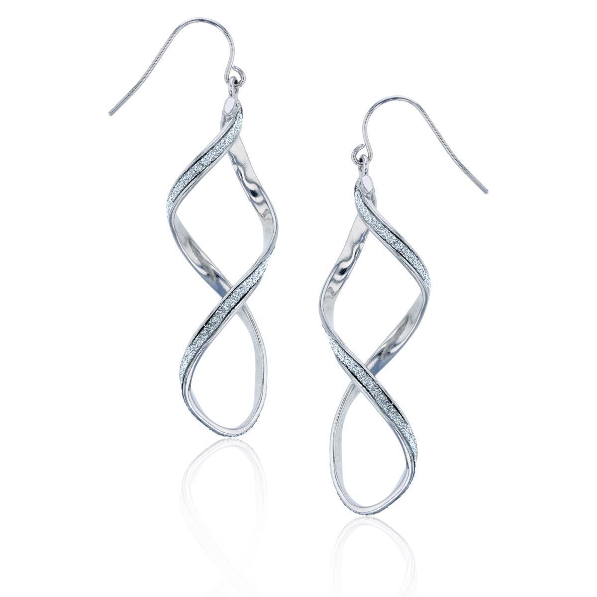 Sterling Silver Rhodium 59x16mm Glitter Swirl Infinity Dangling Earring