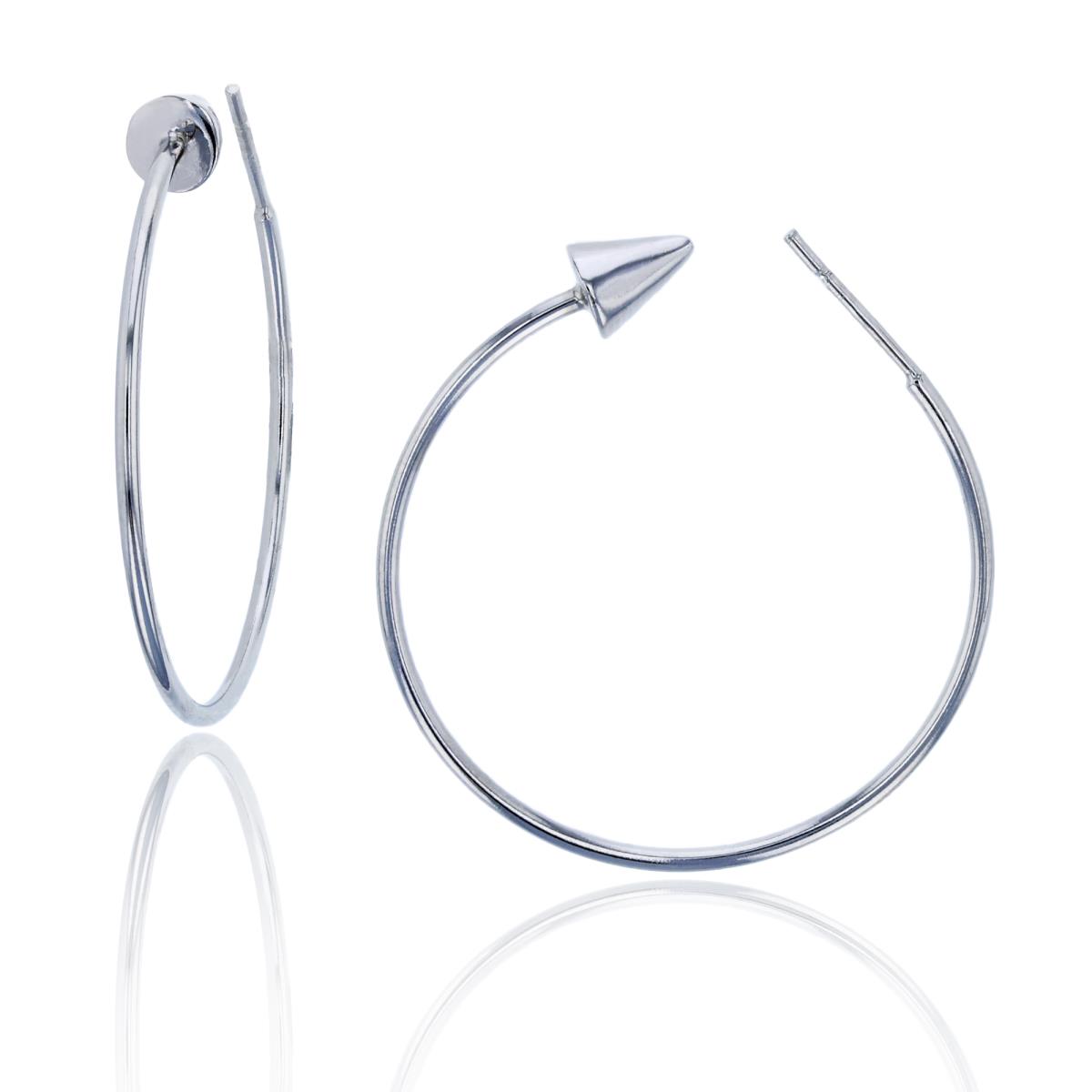 Sterling Silver Rhodium 30x1mm Polished Cone End Open Hoop Earring