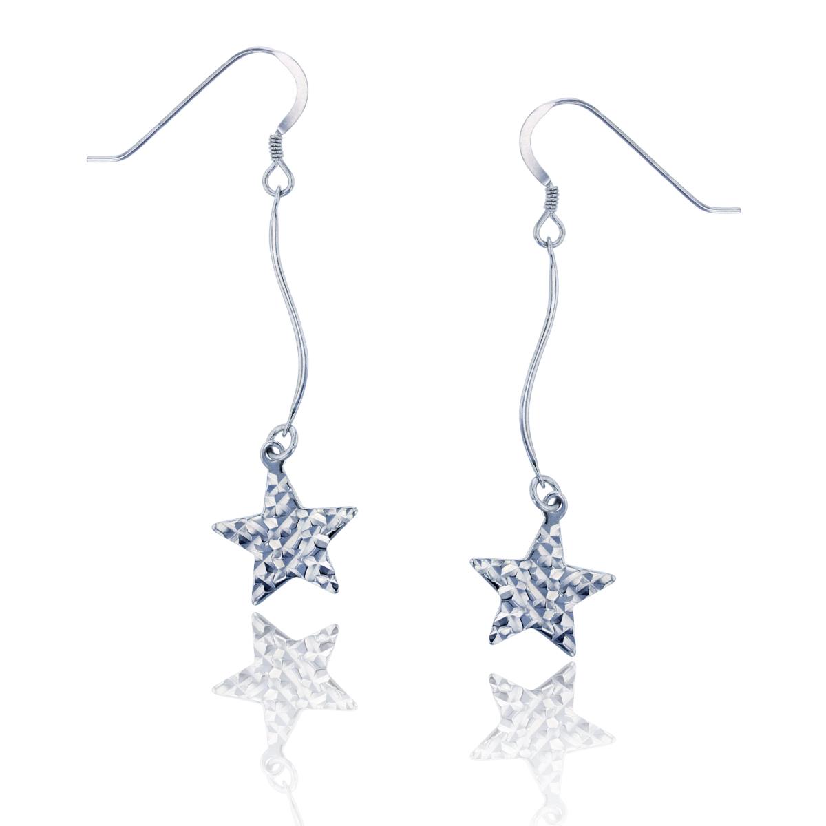 Sterling Silver Rhodium 50x13mm Dangling Star FishHook Earring