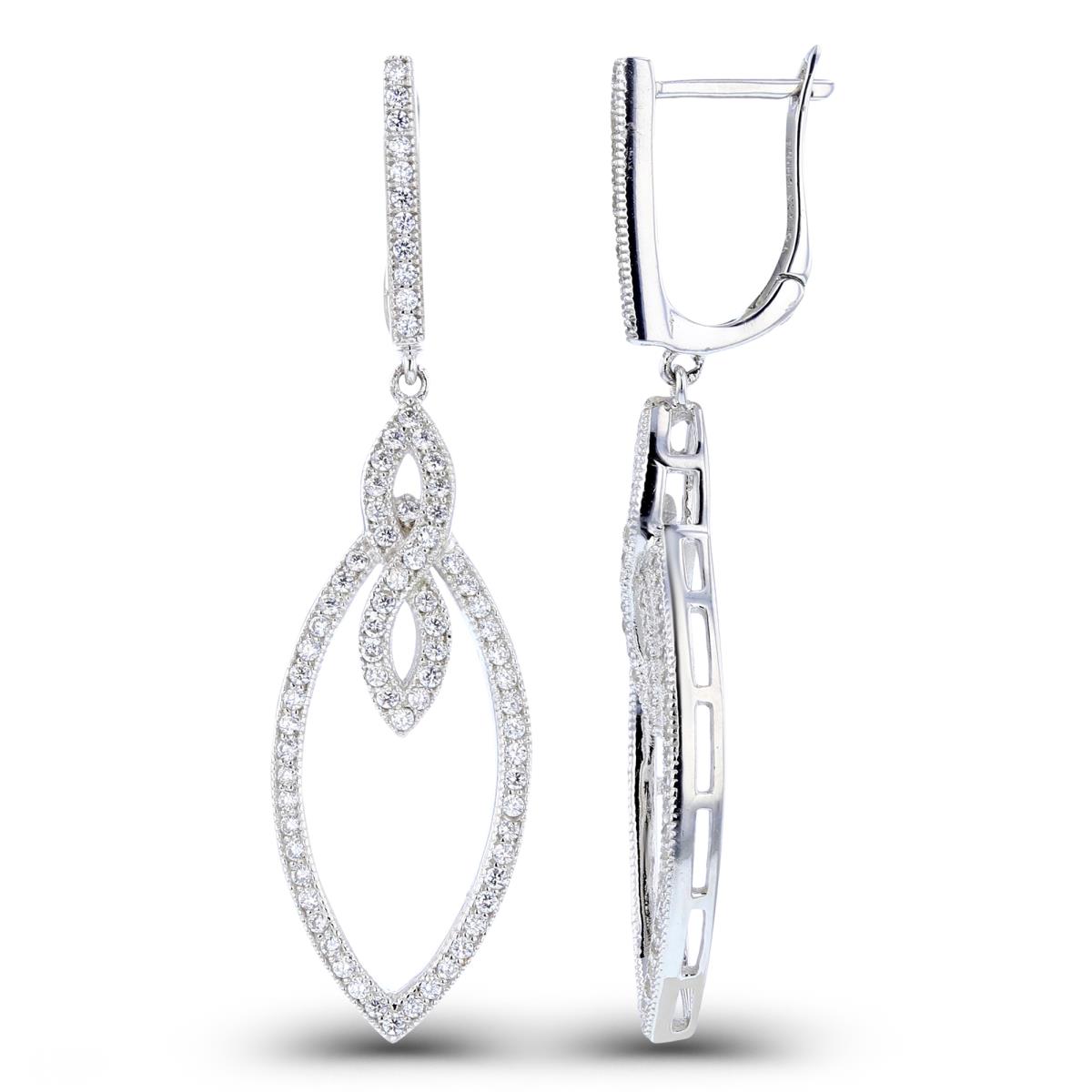 Sterling Silver Rhodium Pave Infinity and Open Leaf Latchback Dangling Earring