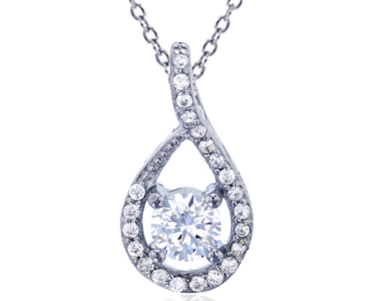 Sterling Silver Rhodium 5mm Round CZ Tear Drop 18"+2" Extender Necklace