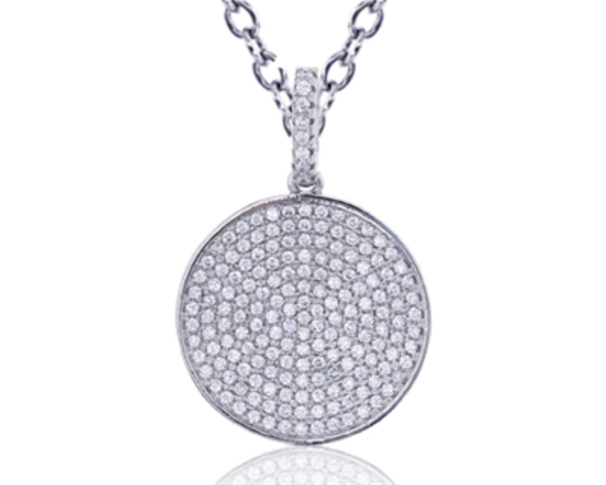 Sterling Silver Rhodium Micropave Round CZ Circle 18"+2" Extender Necklace