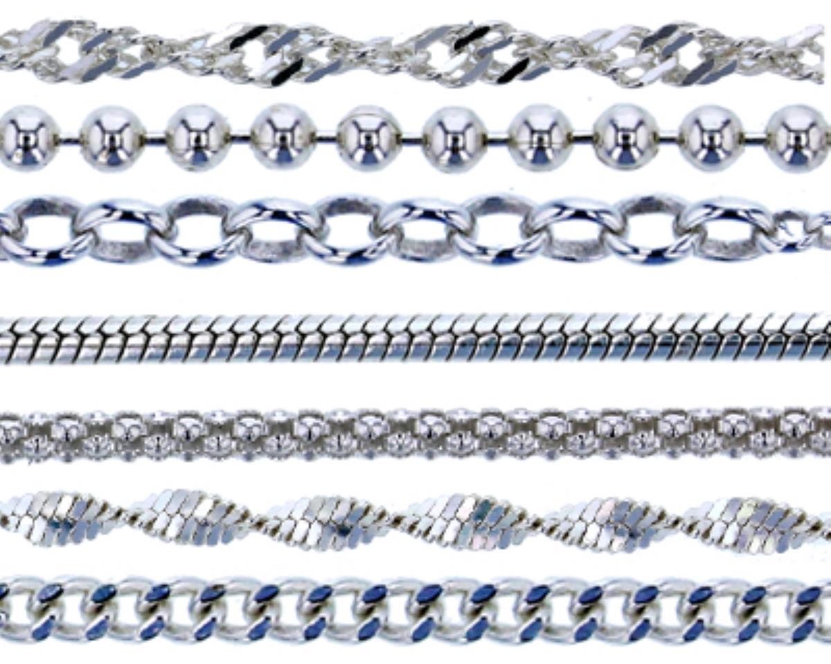 Sterling Silver Silver-Plated E-coated 18" Chain Set (Set of 7) 