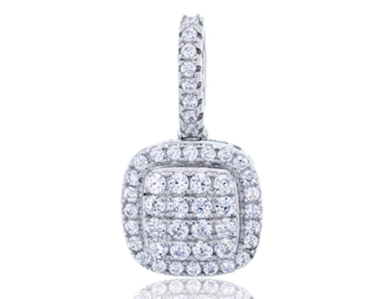 Sterling Silver Rhodium Micropave Round CZ Square 18"+2" Extender Necklace