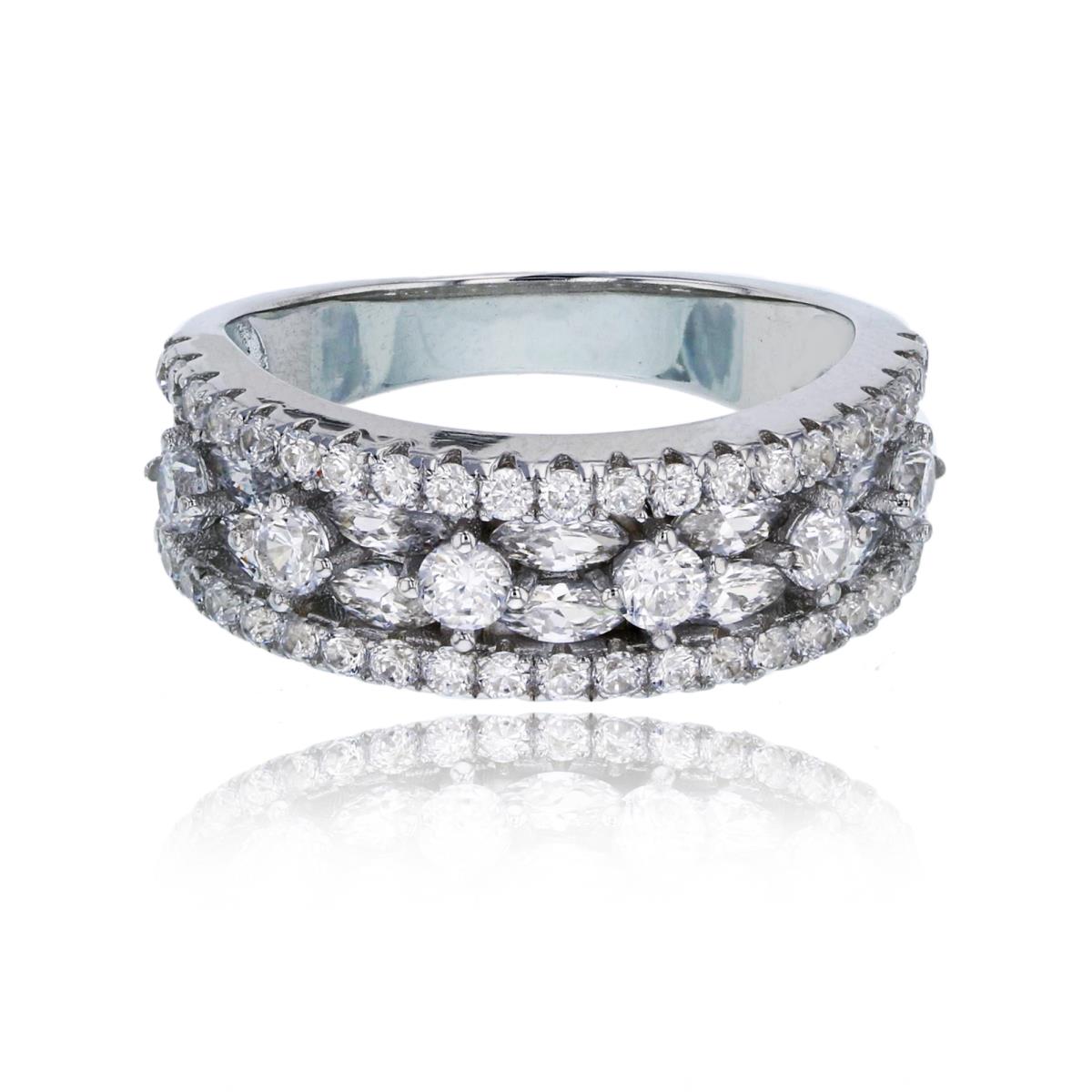 Sterling Silver Rhodium Pave Round and Marquise CZ Ring