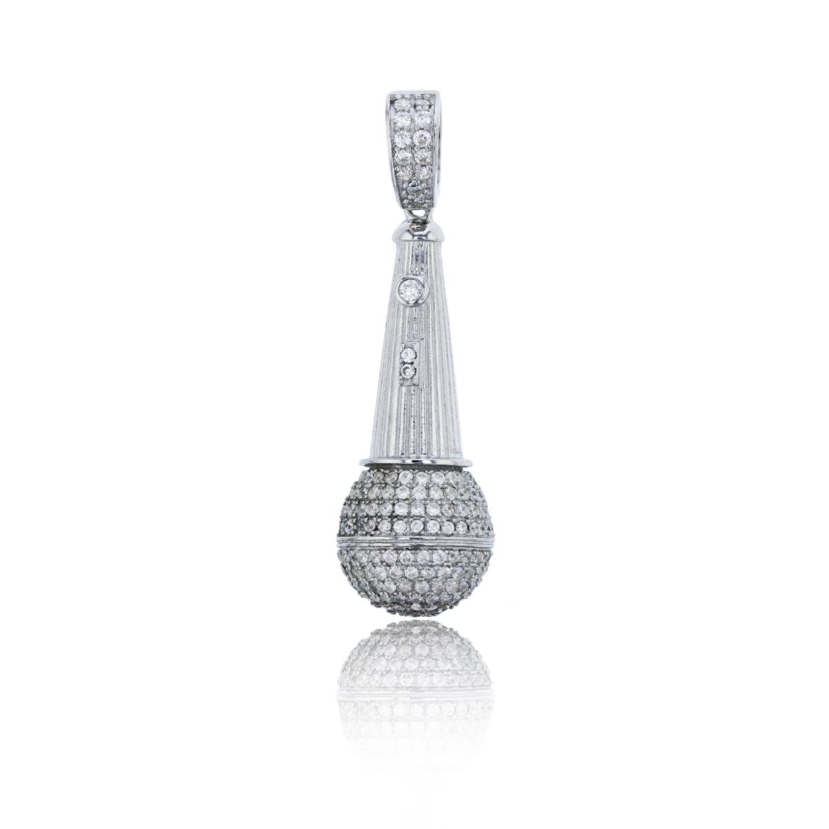 Sterling Silver Rhodium Micropave Microphone Dangling Pendant