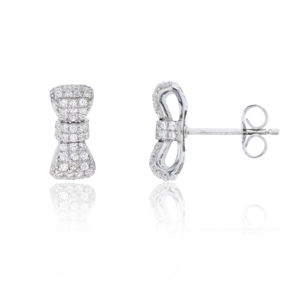 Sterling Silver Rhodium Micropave Bow CZ Stud Earring