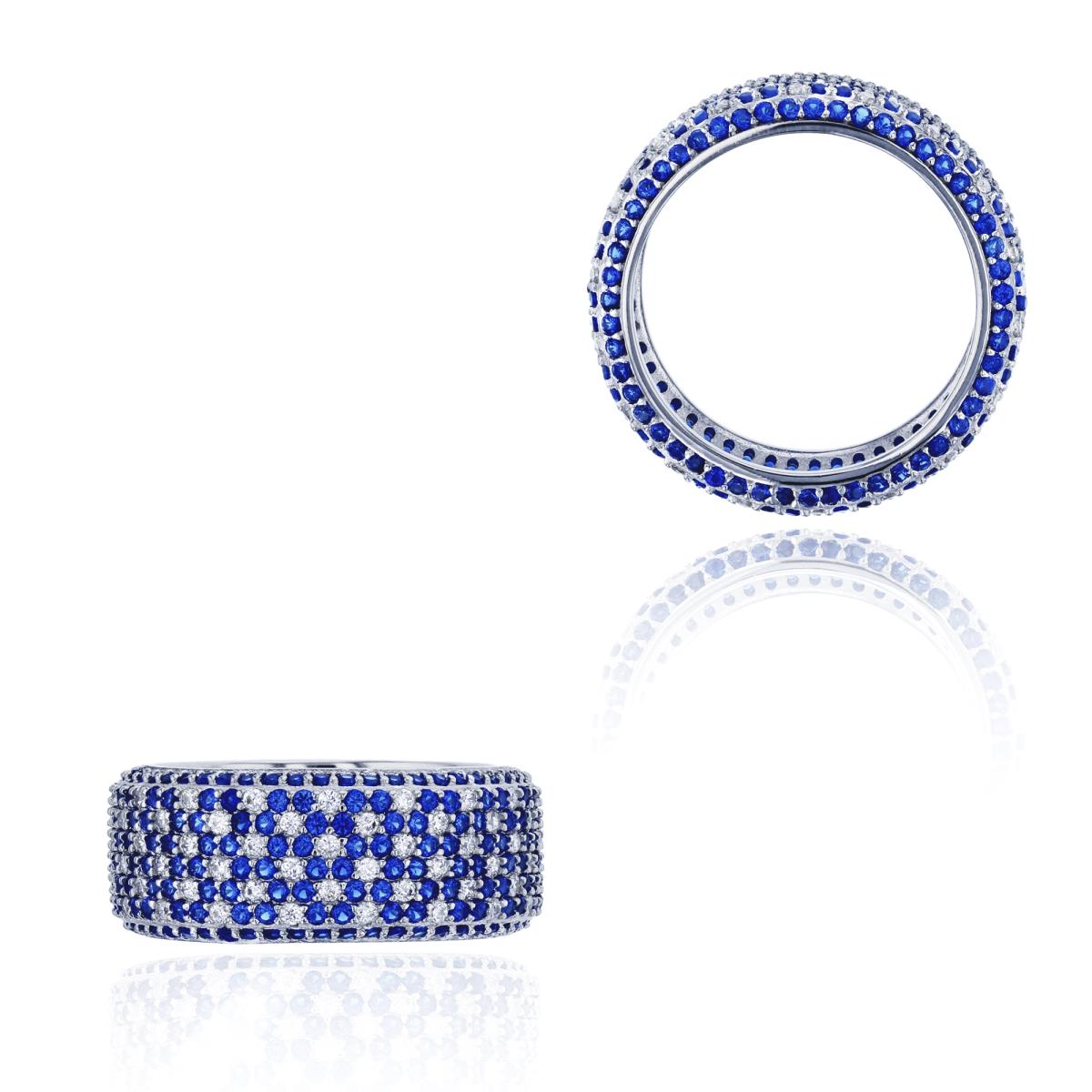 Sterling Silver Rhodium Micropave Blue and Clear CZ Eternity Ring