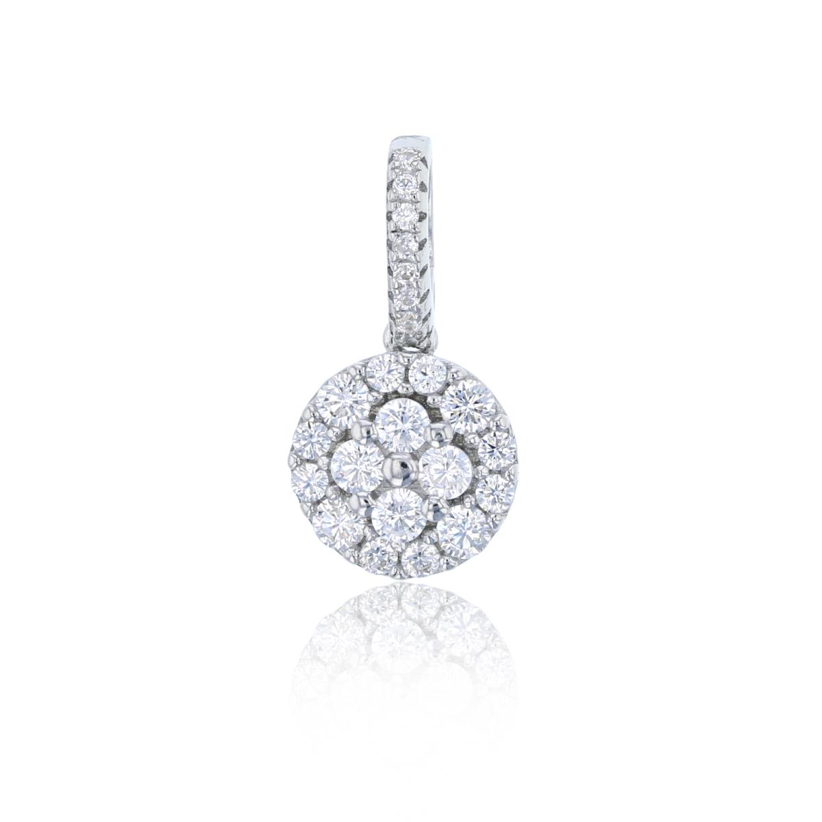 Sterling Silver Rhodium Micropave Round Cut Cluster CZ Pendant