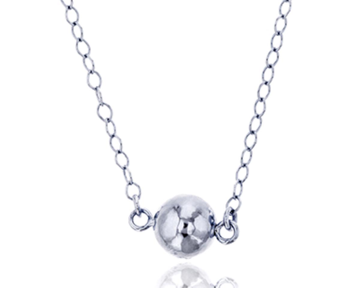 Sterling Silver Rhodium 12mm Hammered Ball 16" Necklace