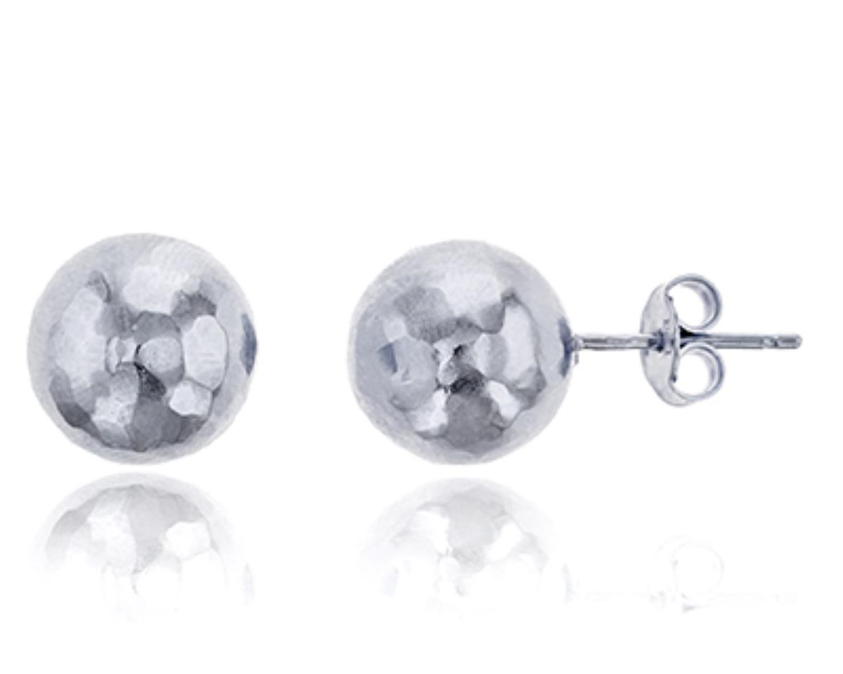 Sterling Silver Rhodium 12mm Hammered Ball Stud Earring