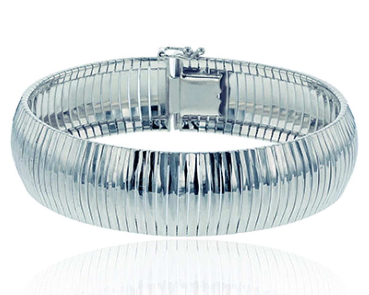 Sterling Silver Silver Plated 17mm DC Textured 7.5" Omega Bracelet