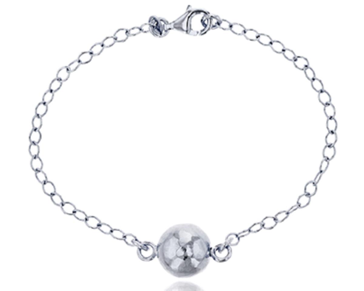 Sterling Silver Silver Plated 12mm Hammered Ball 7.5" Bracelet