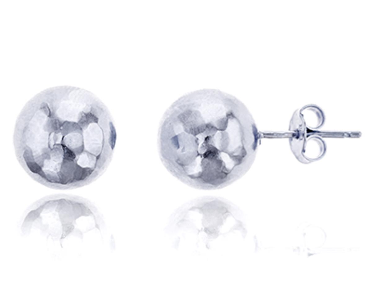 Sterling Silver Silver Plated 12mm Hammered Ball Stud Earring