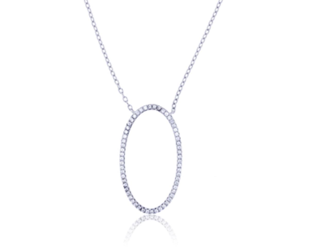 Sterling Silver Rhodium Micropave Open Oval 17"+1" Extender Necklace