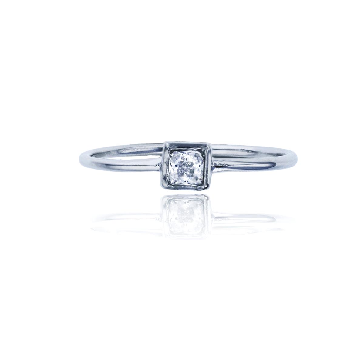 Sterling Silver Rhodium 3mm Princess Cut CZ Bezel Solitaire Ring