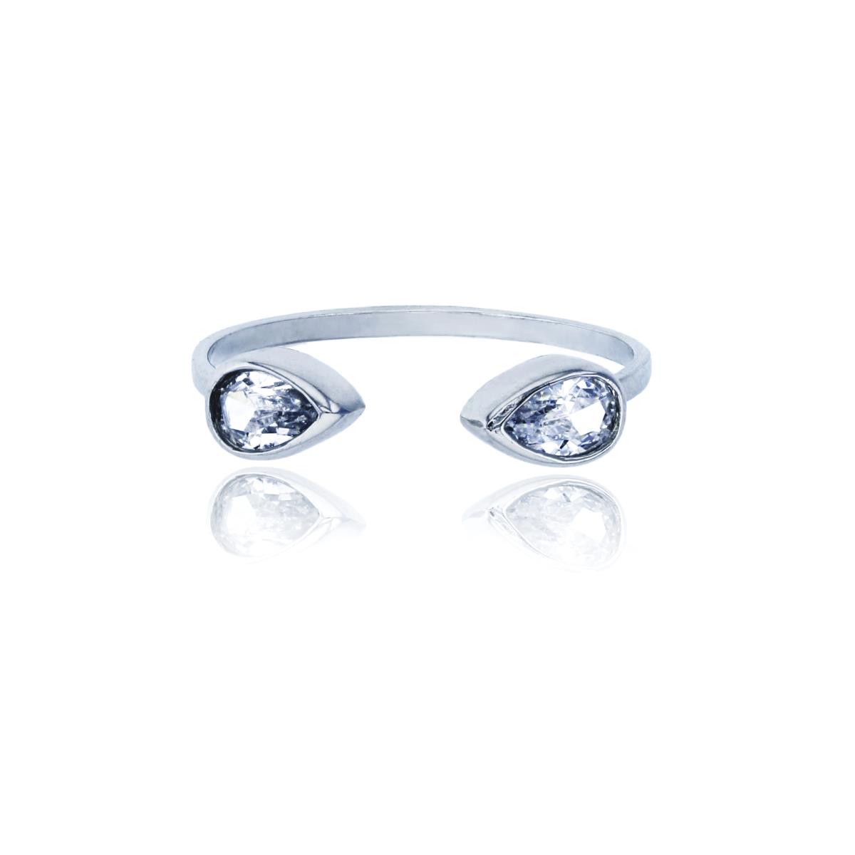Sterling Silver Rhodium 2-Stone Pear Cut Bezel Open Shank Fashion Ring
