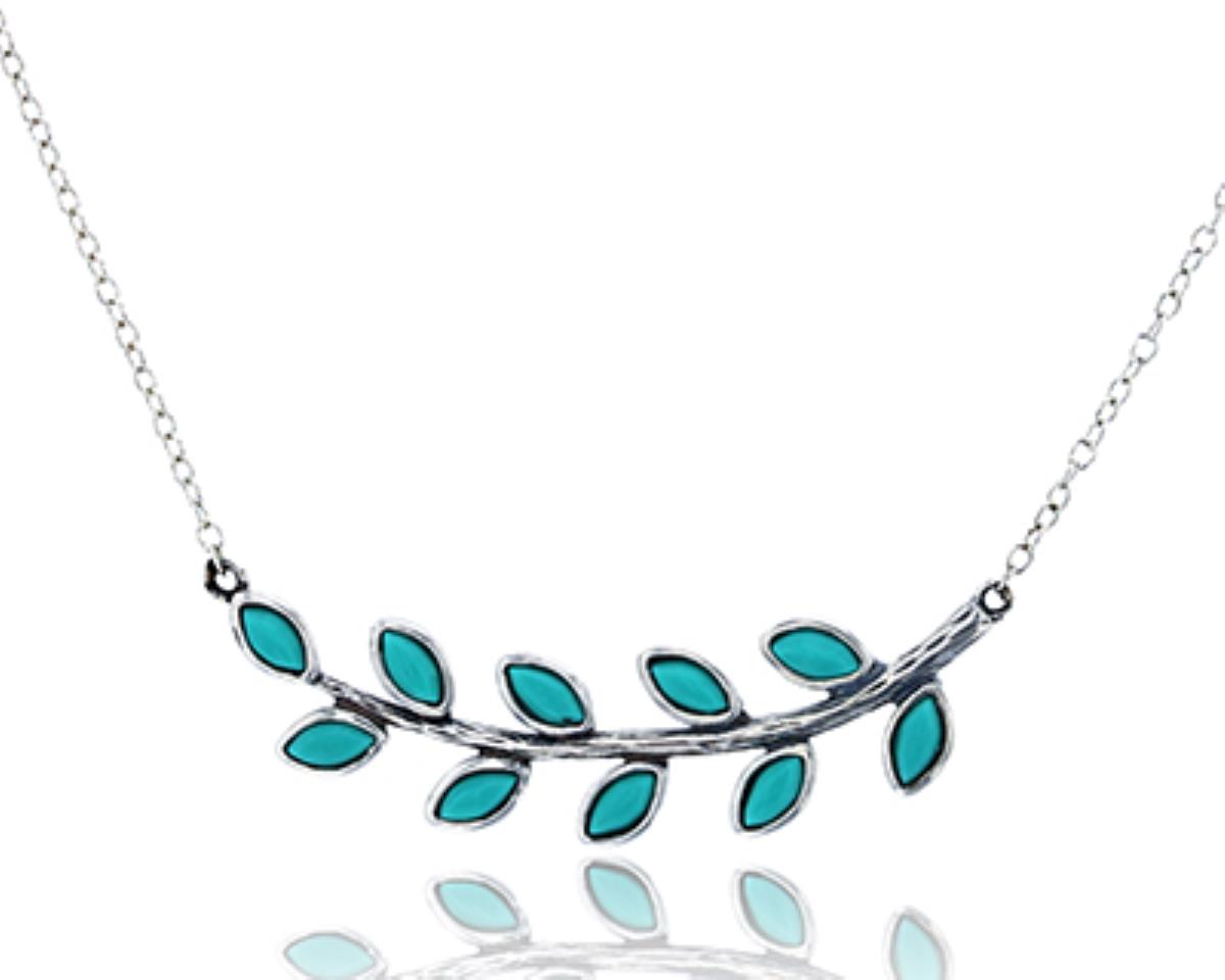 Sterling Silver Oxidized Turquoise Leaf Branch 18" Necklace