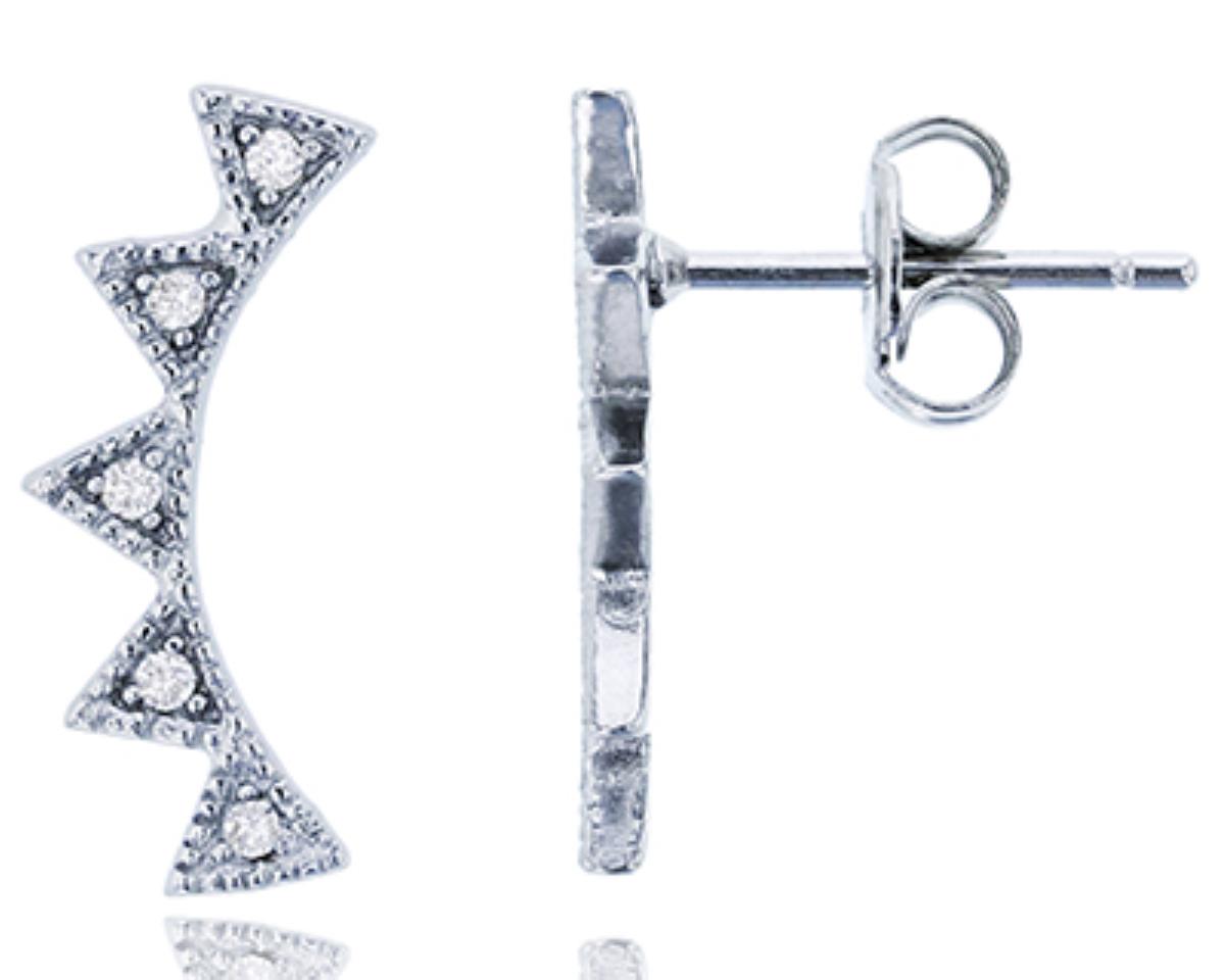 Sterling Silver Rhodium Micropave Milgraine Small Triangles Curved Drop Earring