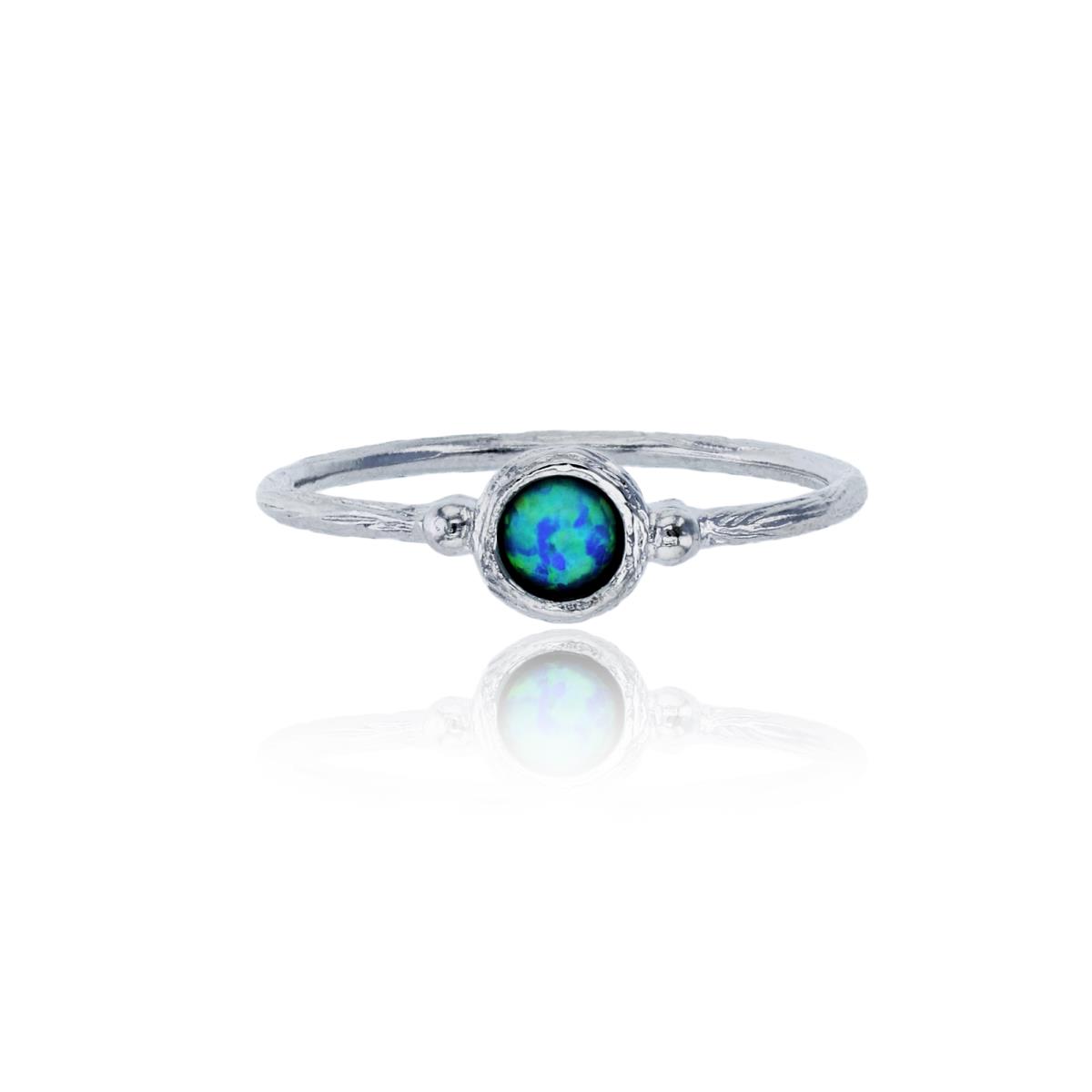 Sterling Silver Rhodium Round Cut Created Opal Vintage Fashion Ring