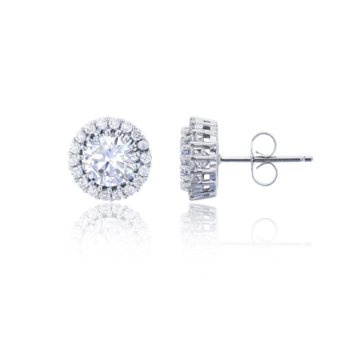 Sterling Silver Rhodium Micropave 5mm Round Cut CZ  Bubble Halo Stud Earring