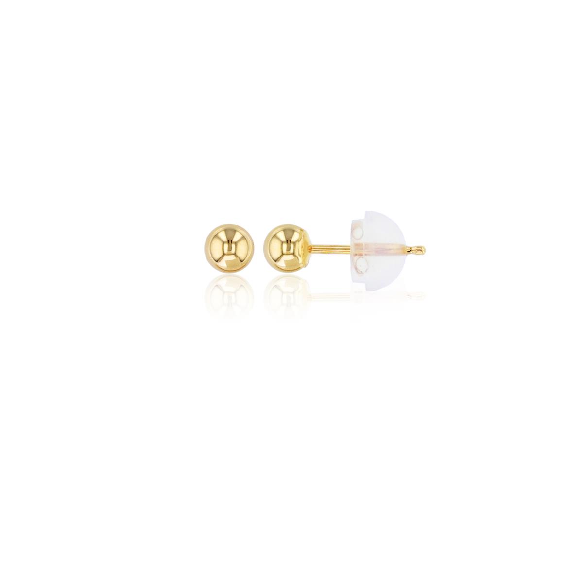 10K Yellow Gold 4mm HP Ball Post Stud Earring with Gold Silicone Backs
