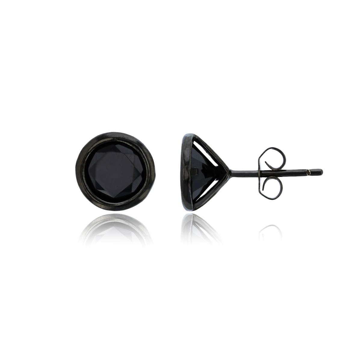 Sterling Silver Black 6.00mm Round Cut Black CZ Bezel Stud Earring