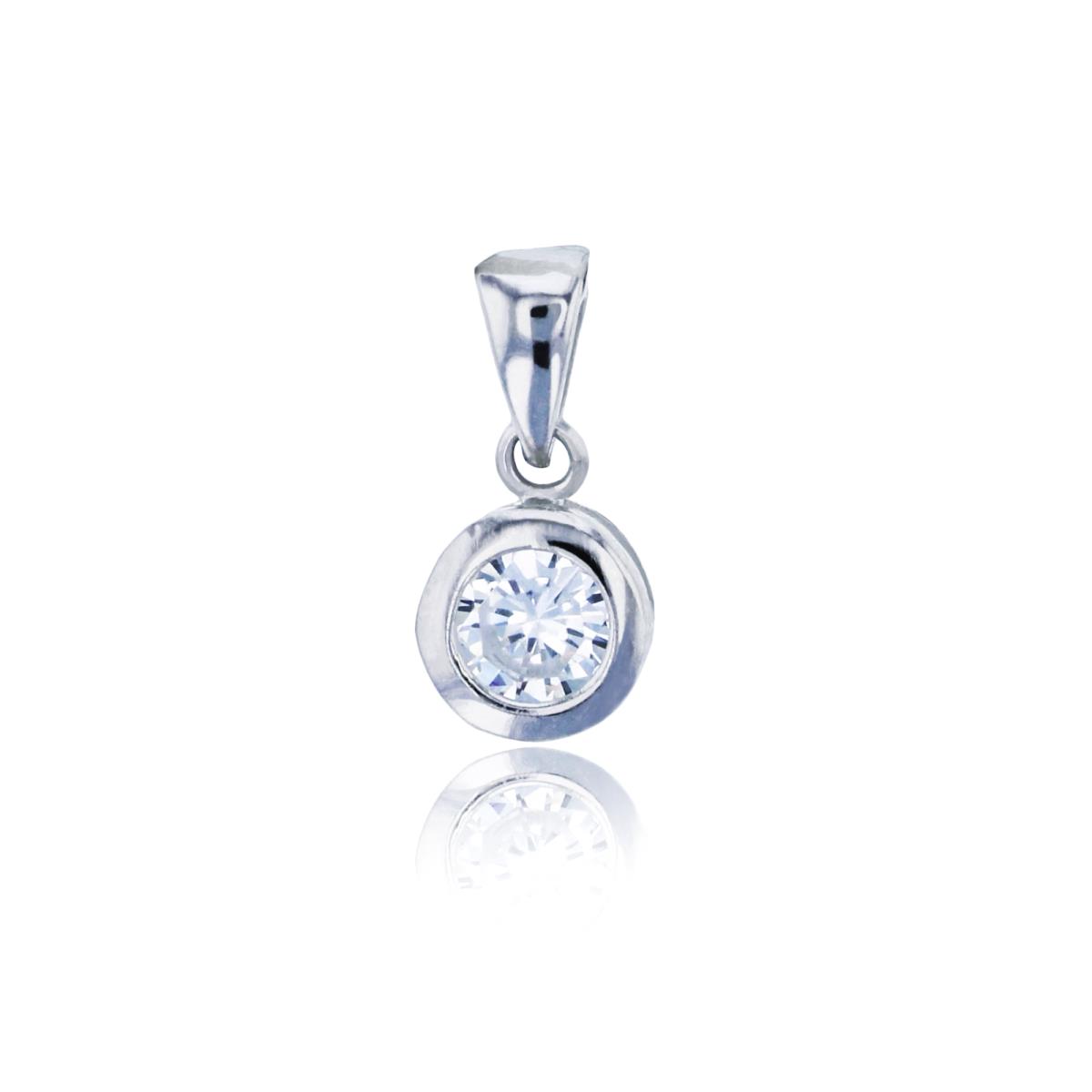 Sterling Silver Rhodium 4.00mm Round Cut CZ Bezel Solitaire Pendant