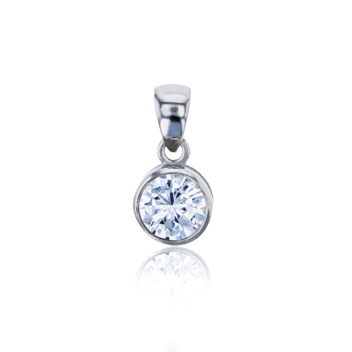 Sterling Silver Rhodium 6.00mm Round Cut CZ Bezel Solitaire Pendant