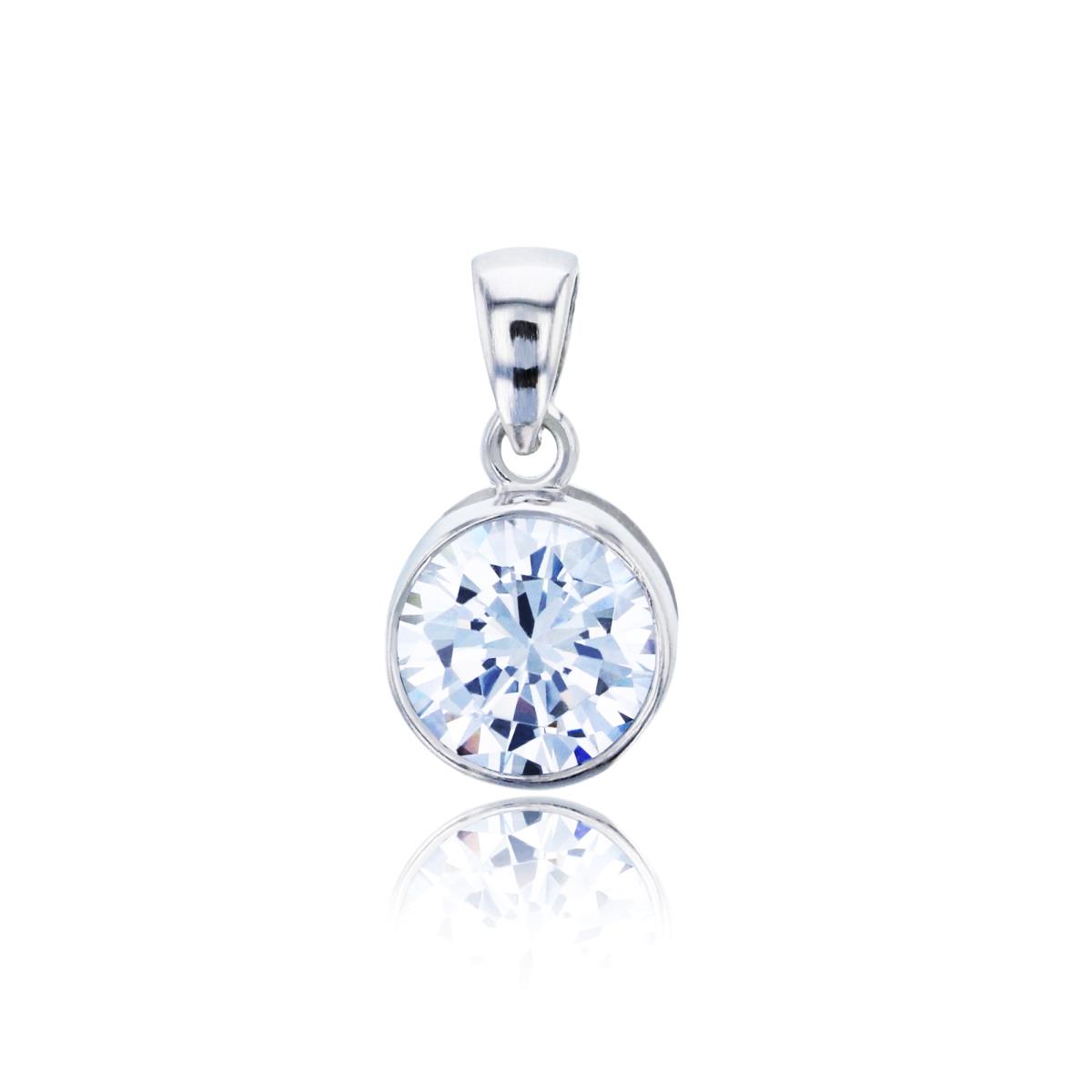 Sterling Silver Rhodium 8.00mm Round Cut CZ Bezel Solitaire Pendant